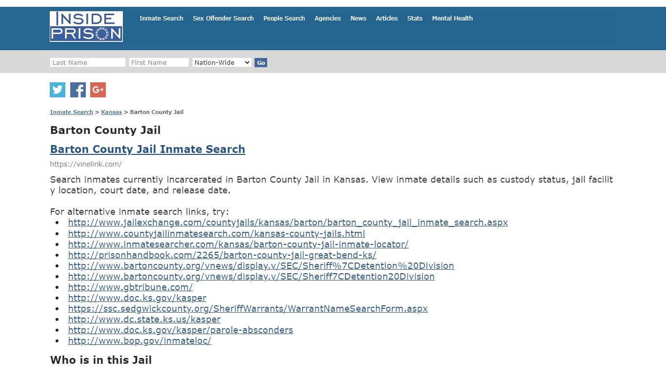 Barton County Jail - Kansas - Inmate Search - Inside Prison